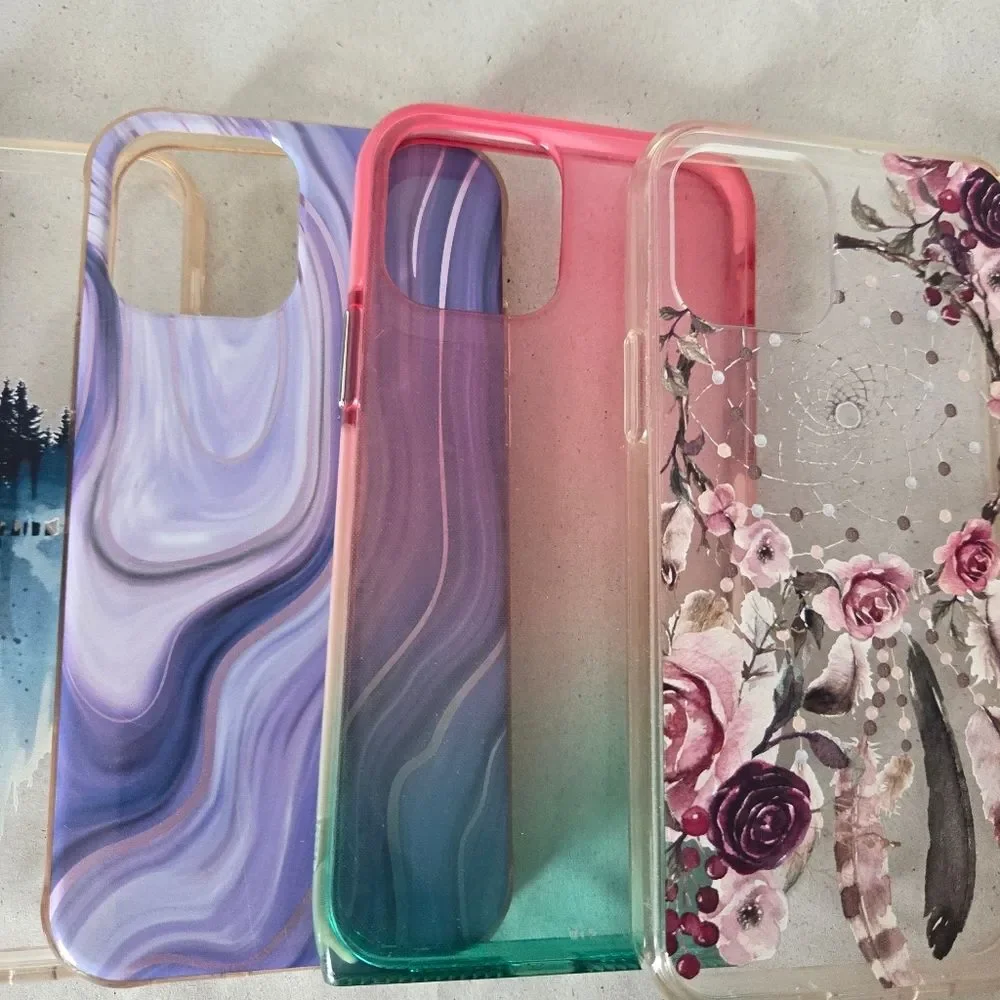 Lot Of 7 Iphone 12 Cases Bundle Bulk Colorful Variety Art Snowman Butterfly Moon